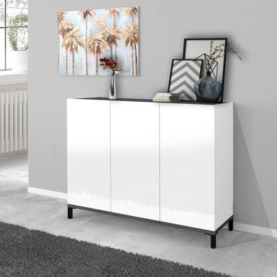 Dmora Scarpiera moderna a 3 ante, Made in Italy, Portascarpe da ingresso, Mobile multiuso, Cm 120x40h80, Bianco lucido e Ardesia