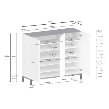 Dmora Meuble à chaussures moderne avec 3 portes, Made in Italy, Meuble à chaussures d'entrée, Meuble polyvalent, Cm 135x40h102, Blanc brillant et Ardoise 5