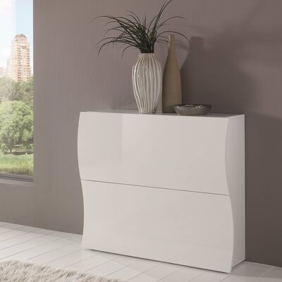 Dmora Scarpiera moderna, Made in Italy, a 2 ante a ribalta, Portascarpe da ingresso, cm 101x27h82, colore Bianco lucido