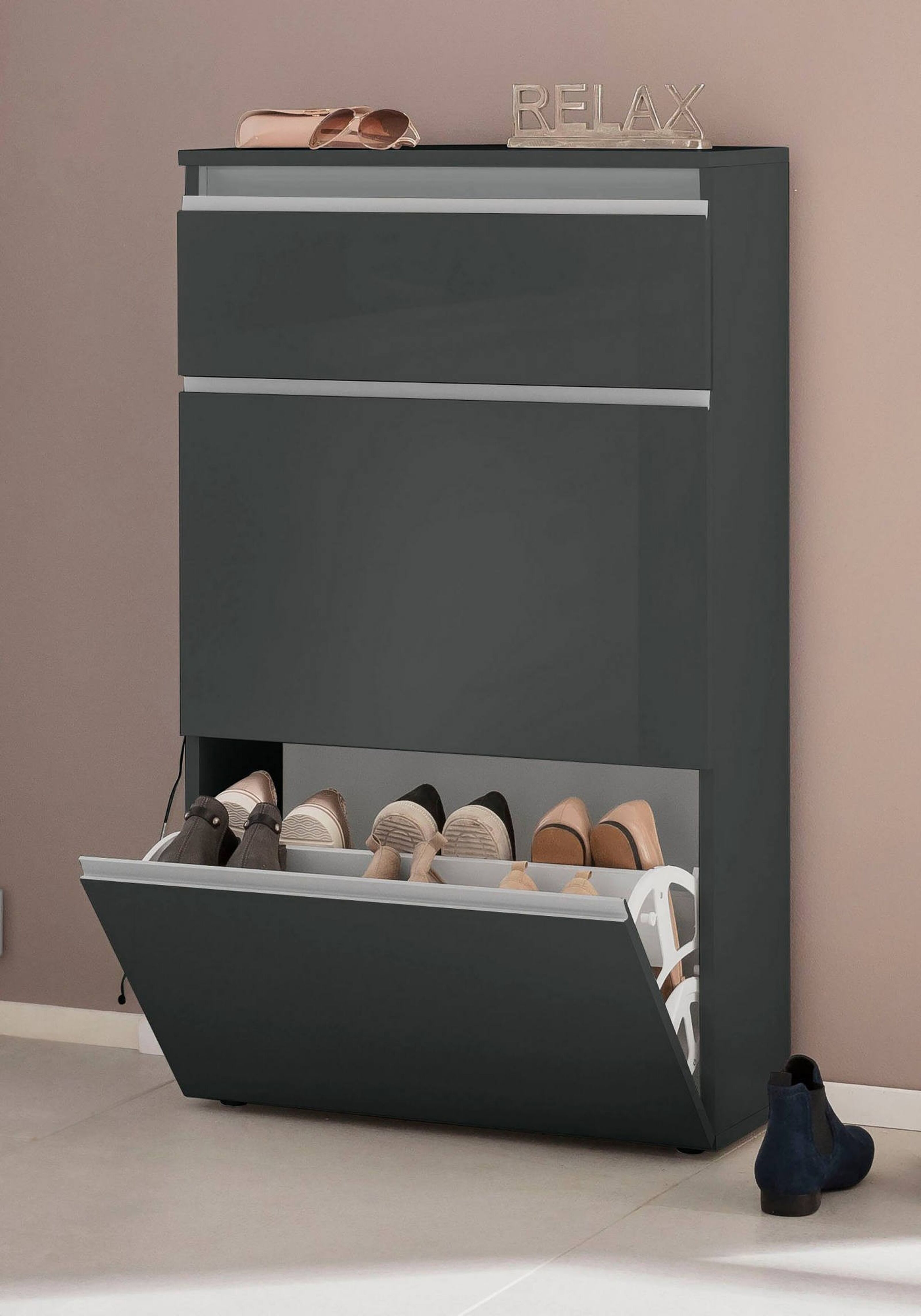 Dmora Modern Shoe Rack. Made In Italy. With 2 Doors. Entrance Shoe Rack.  Multi-Purpose Cabinet. 80X38H86 Cm. Glossy White Color White