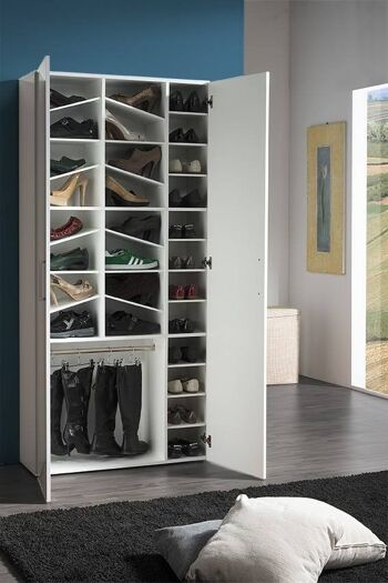 Dmora Meuble à chaussures moderne, Made in Italy, avec 2 portes et étagères internes, Meuble à chaussures d'entrée, Meuble polyvalent, cm 91x33h190, couleur blanc brillant 4