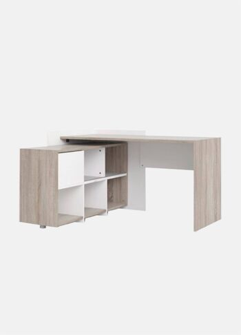 Dmora Bureau d'angle avec étagère à six compartiments, couleur chêne et blanc, 140 x 80 x 120 cm 1