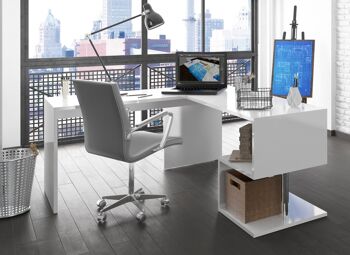 Dmora Bureau d'angle avec étagère, Made in Italy, Table d'ordinateur, Bureau PC, cm 160x60h78, Blanc brillant 1