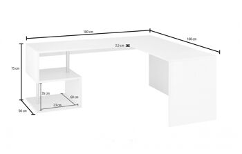 Dmora Bureau d'angle avec étagère, Made in Italy, Table d'ordinateur, Bureau PC, cm 160x60h78, Blanc brillant 4