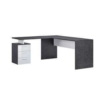 Bureau d'angle Dmora, Made in Italy, Table d'ordinateur minimaliste, bureau PC, 160x60h75 cm, Gris cendré et Blanc brillant 2