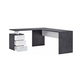 Bureau d'angle Dmora, Made in Italy, Table d'ordinateur minimaliste, bureau PC, 160x60h75 cm, Gris cendré et Blanc brillant 3