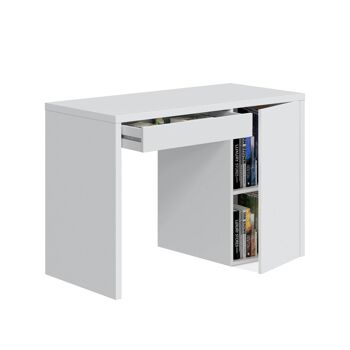 Dmora Austin Desk, Bureau réversible avec 1 tiroir et 1 porte, Table d'étude ou de bureau pour support PC, cm 109x50h74, Blanc 3