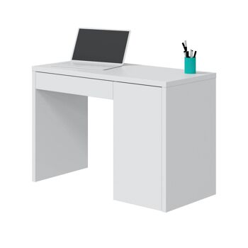 Dmora Austin Desk, Bureau réversible avec 1 tiroir et 1 porte, Table d'étude ou de bureau pour support PC, cm 109x50h74, Blanc 4