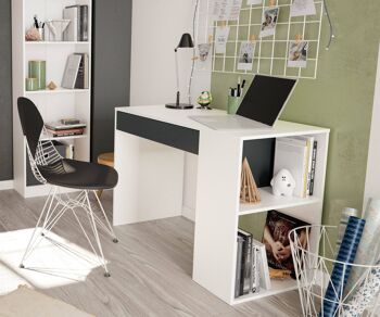 Bureau Dmora Boise, Bureau réversible avec tiroir, Table d'étude ou de bureau pour support PC, cm 101x50h73, Blanc et Anthracite 1