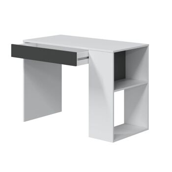 Bureau Dmora Boise, Bureau réversible avec tiroir, Table d'étude ou de bureau pour support PC, cm 101x50h73, Blanc et Anthracite 3