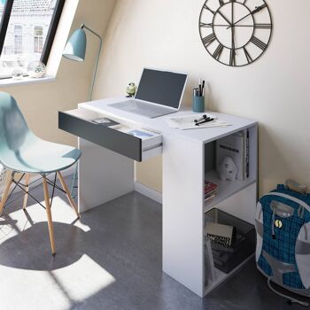 Bureau Dmora Boise, Bureau réversible avec tiroir, Table d'étude ou de bureau pour support PC, cm 101x50h73, Blanc et Anthracite 6