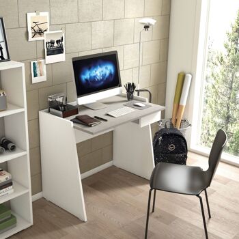 Dmora Calendula Desk, Bureau moderne avec tiroir, Table d'étude ou de bureau pour porte-livre PC, Made in Italy, Cm 90x60h80, Blanc et Ciment 1