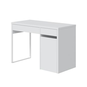Dmora Charlotte Desk, Bureau réversible avec 2 tiroirs et 1 porte, Table d'étude ou de bureau pour PC, cm 108x50h75, Blanc 2