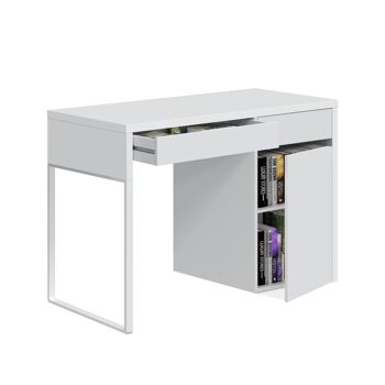 Dmora Charlotte Desk, Bureau réversible avec 2 tiroirs et 1 porte, Table d'étude ou de bureau pour PC, cm 108x50h75, Blanc 3
