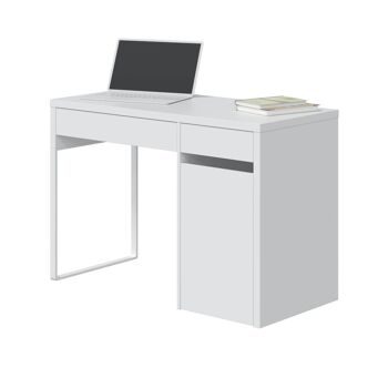 Dmora Charlotte Desk, Bureau réversible avec 2 tiroirs et 1 porte, Table d'étude ou de bureau pour PC, cm 108x50h75, Blanc 4