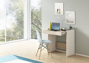 Dmora Clematis Desk, Bureau moderne avec tiroir, Table d'étude ou de bureau pour porte-livre PC, Made in Italy, Cm 80x40h79, Blanc et Chêne 1