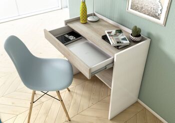 Dmora Clematis Desk, Bureau moderne avec tiroir, Table d'étude ou de bureau pour porte-livre PC, Made in Italy, Cm 80x40h79, Blanc et Chêne 3