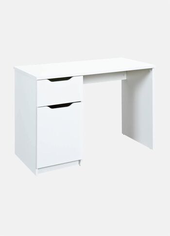 Bureau Dmora avec tiroir et porte latérale, couleur blanche, 115 x 76 x 55 cm. 2