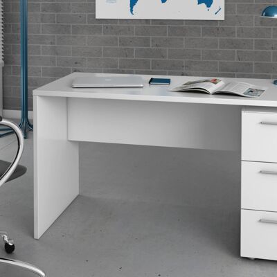 Dmora Scrivania Dallas, Scrittoio da ufficio moderno, Tavolo da studio con cassettiera a 2 cassetti e 1 anta, cm 138x60h74, Bianco