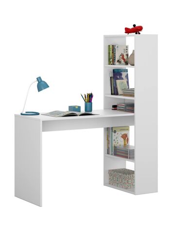 Dmora Denton Desk, Bureau réversible avec bibliothèque à 5 étagères, Table d'étude ou de bureau pour porte-livre PC, 120x53h144 cm, Blanc 3