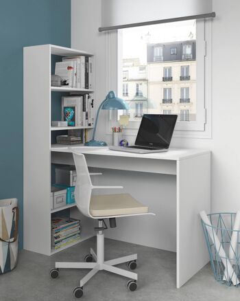 Dmora Denton Desk, Bureau réversible avec bibliothèque à 5 étagères, Table d'étude ou de bureau pour porte-livre PC, 120x53h144 cm, Blanc 4