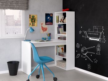 Dmora Denton Desk, Bureau réversible avec bibliothèque à 5 étagères, Table d'étude ou de bureau pour porte-livre PC, 120x53h144 cm, Blanc 5