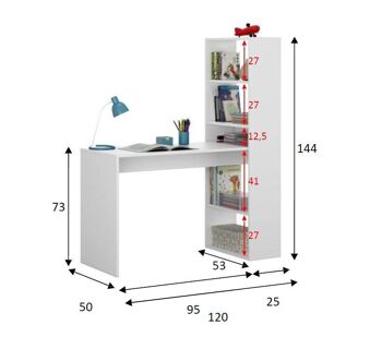 Dmora Denton Desk, Bureau réversible avec bibliothèque à 5 étagères, Table d'étude ou de bureau pour porte-livre PC, 120x53h144 cm, Blanc 6