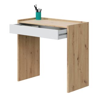 Dmora Fresno Desk, Bureau linéaire avec tiroir, Table d'étude ou de bureau pour PC, 82x40h77 cm, chêne noué et blanc 5