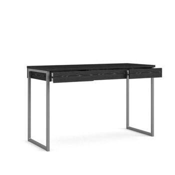 Bureau linéaire Dmora avec trois tiroirs, couleur noire effet bois, 125 x 76 x 51 cm 4