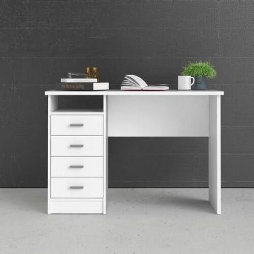 Dmora Scrivania lineare con quattro cassetti, colore bianco, Misure 110 x 76 x 48 cm