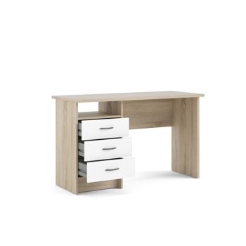 Bureau linéaire Dmora avec trois tiroirs, couleur chêne blanc, Mesures 120 x 72 x 48 cm 4