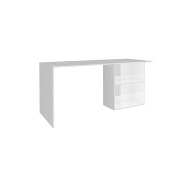 Dmora Bureau linéaire pour bureau et studio avec étagère, Made in Italy, Table minimale, Bureau support PC, cm 110x50h75, Blanc brillant 2