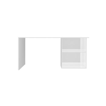 Dmora Bureau linéaire pour bureau et studio avec étagère, Made in Italy, Table minimale, Bureau support PC, cm 110x50h75, Blanc brillant 5
