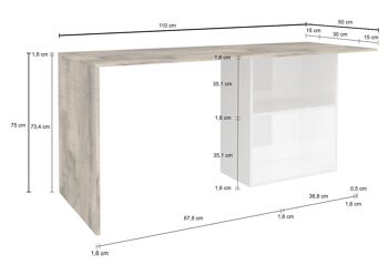 Dmora Bureau linéaire pour bureau et étude avec étagère, Made in Italy, Table minimale, Bureau support PC, cm 110x50h75, Blanc brillant et Érable 6