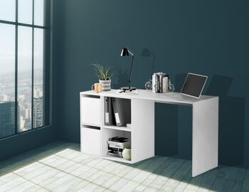 Dmora Milwaukee Desk, Bureau modulaire avec étagère, Table d'étude ou de bureau multiposition avec assemblage d'angle, cm 152x49h74, Blanc 1