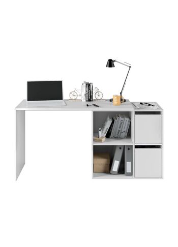 Dmora Milwaukee Desk, Bureau modulaire avec étagère, Table d'étude ou de bureau multiposition avec assemblage d'angle, cm 152x49h74, Blanc 3
