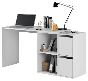 Dmora Milwaukee Desk, Bureau modulaire avec étagère, Table d'étude ou de bureau multiposition avec assemblage d'angle, cm 152x49h74, Blanc 4