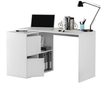 Dmora Milwaukee Desk, Bureau modulaire avec étagère, Table d'étude ou de bureau multiposition avec assemblage d'angle, cm 152x49h74, Blanc 6