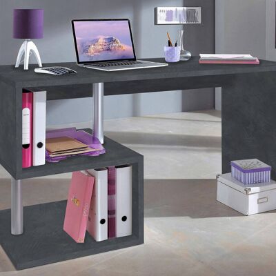 Dmora Scrivania moderna ad Esse per ufficio e studio con scaffale, Made in Italy, Tavolo da computer, Scrittoio porta PC, cm 140x60h78, Grigio Cenere