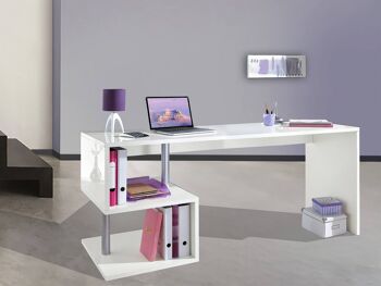 Dmora Bureau moderne en forme d'Esse pour le bureau et l'étude avec étagère, Made in Italy, Table d'ordinateur, Bureau PC, cm 180x60h78, Blanc brillant 1