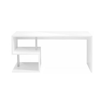 Dmora Bureau moderne en forme d'Esse pour le bureau et l'étude avec étagère, Made in Italy, Table d'ordinateur, Bureau PC, cm 180x60h78, Blanc brillant 3