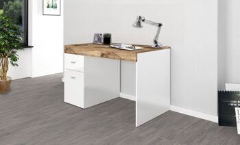 Bureau Dmora avec tiroirs et plateau de rangement, Made in Italy, bureau PC, cm 100x60h75, blanc brillant et érable 1