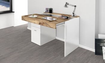 Bureau Dmora avec tiroirs et plateau de rangement, Made in Italy, bureau PC, cm 100x60h75, blanc brillant et érable 3