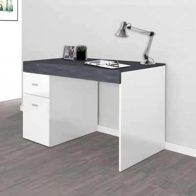 Dmora Scrivania per ufficio con cassettiera e piano contenitore, Made in Italy, Scrittoio porta PC, cm 100x60h75, Bianco lucido e Grigio Cenere