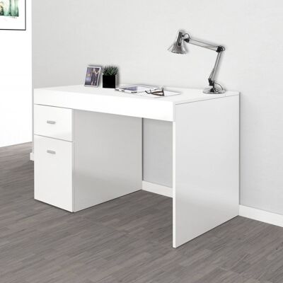 Dmora Scrivania per ufficio con cassettiera e piano contenitore, Made in Italy, Scrittoio porta PC, cm 100x60h75, Bianco lucido Larice