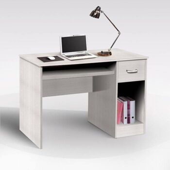 Bureau Dmora pour bureau et étude avec 1 tiroir et compartiments, Table d'ordinateur minimale, Bureau de travail, Made in Italy, cm 107x51h75, couleur chêne blanchi 1