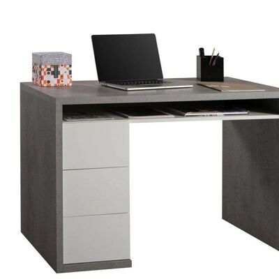 Dmora Scrivania per ufficio e studio, Tavolo da computer minimal, Scrittoio per lavoro con 3 cassetti, Made in Italy, cm 110x60h75, colore Cemento e Bianco