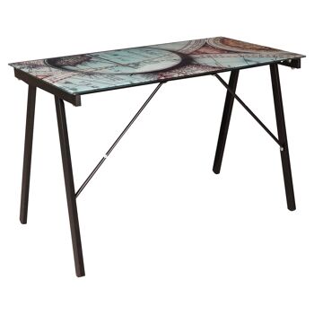 Bureau Dmora, Plateau de dessinateur en verre trempé et motif Gulliver, Made in Italy, Table d'étude, cm113x58xh75, couleur Noir 1