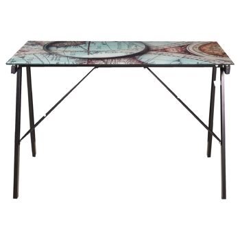 Bureau Dmora, Plateau de dessinateur en verre trempé et motif Gulliver, Made in Italy, Table d'étude, cm113x58xh75, couleur Noir 2