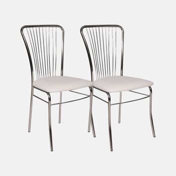 Chaise Dmora Arnedo, Ensemble de 2 chaises modernes avec dossier en éco-cuir, structure en métal chromé, Cm 54x45h93, Blanc 1